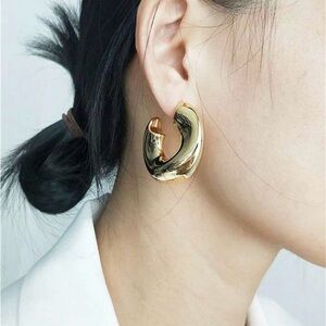 18k Gold Plated Think C Cuff Hoop Earrings